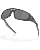 Oakley Neoforma Sunglasses in Polished Carbon front view showing the high-wrap oval O Matter frame layout and premium color-tuning Prizm Black lenses, sold by Point Break Cambridge local family surf shop at 63 Duke street.