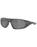 Oakley Neoforma Sunglasses in Polished Carbon front view showing the high-wrap oval O Matter frame layout and premium color-tuning Prizm Black lenses, sold by Point Break Cambridge local family surf shop at 63 Duke street.