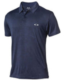 Oakley O Hydrolix Galaxy Polo in Universal Blue front view showing the comfortable collared neck button placket and technical regular silhouette drape, sold by Point Break Cambridge local family surf shop at 63 Duke street.