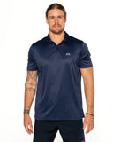 Oakley O Hydrolix Galaxy Polo in Universal Blue front view showing the comfortable collared neck button placket and technical regular silhouette drape, sold by Point Break Cambridge local family surf shop at 63 Duke street.