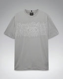 Oakley Rain Camo Tee in Cement grey front view showing the comfortable ribbed crew neck and custom textured rain camouflage Ellipse chest graphic logo layout, sold by Point Break Cambridge local family surf shop at 63 Duke street.