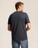 Oakley Rain Camo Tee in Graphite grey back view showing the relaxed straight silhouette drape and premium structural shoulder panel seam stitching layout, sold by Point Break Cambridge local family surf shop at 63 Duke street.