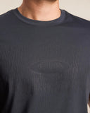 Oakley Rain Camo Tee in Graphite grey close up view highlighting the premium soft performance knit fabric weave texture and detailed rain camo graphic finish print, sold by Point Break Cambridge local family surf shop at 63 Duke street.
