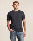 Oakley Rain Camo Tee in Graphite grey front view showing the comfortable ribbed crew neck and custom textured rain camouflage Ellipse chest graphic logo layout, sold by Point Break Cambridge local family surf shop at 63 Duke street.
