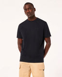 Oakley Relax Tee 2.0 in Blackout matte black front view showing the comfortable ribbed crew neck and clean minimalist embroidered chest brand logo layout, sold by Point Break Cambridge local family surf shop at 63 Duke street.