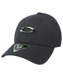 Oakley Tincan Cap in Black and Graphic Camo front view showing the structured curved brim and metal front ellipse logo, sold by Point Break Cambridge local family surf shop at 63 Duke street.