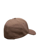 Oakley Tincan Cap in Dark Umber brown back view showing the closed stretch fit rear panels and premium stitching, sold by Point Break Cambridge local family surf shop at 63 Duke street.