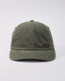 Oakley Tinfoil 3.0 LX Cap in New Dark Brush olive front view showing the structured six panel crown curved brim and custom metallic front brand icon badge, sold by Point Break Cambridge local family surf shop at 63 Duke street.