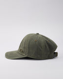 Oakley Tinfoil 3.0 LX Cap in New Dark Brush olive side profile view showing the regular crown profile shape and stitched structural ventilation eyelets, sold by Point Break Cambridge local family surf shop at 63 Duke street.