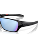  Oakley Turbine Rotor Sunglasses in Polished Black close up view highlighting the premium high-gloss black resin finish high-definition polarized water-specific Prizm lens surface and protective microfiber storage pouch texture, sold by Point Break Cambridge local family surf shop at 63 Duke street.