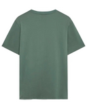 Oakley Wire B1B Tee in Aviator Green olive back view showing the relaxed straight silhouette drape and premium structural shoulder panel seam stitching layout, sold by Point Break Cambridge local family surf shop at 63 Duke street.