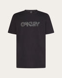 Oakley Wire B1B Tee in Blackout matte black front view showing the comfortable ribbed crew neck and custom wire B1B chest graphic logo layout, sold by Point Break Cambridge local family surf shop at 63 Duke street.