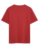 Oakley Wire B1B Tee in Flame Red vibrant crimson back view showing the relaxed straight silhouette drape and premium structural shoulder panel seam stitching layout, sold by Point Break Cambridge local family surf shop at 63 Duke street.