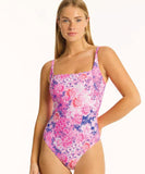 Sea Level Fiesta Square Neck Bralette One Piece - Pink