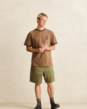 Model wearing the Rhythm Peace Sun Ringer Vintage SS T-Shirt - Oak on a plain background