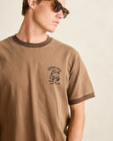 Model wearing the Rhythm Peace Sun Ringer Vintage SS T-Shirt - Oak on a plain background