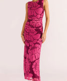 Mink Pink Persephone Mesh Midi Dress - Berry Floral