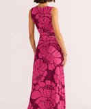 Mink Pink Persephone Mesh Midi Dress - Berry Floral