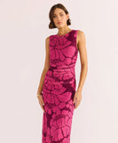 Mink Pink Persephone Mesh Midi Dress - Berry Floral