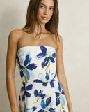 Model wearing the Rhythm Posie Mini Dress - Blue on a plain background