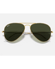 Ray-Ban Aviator Sunglasses in Polished Arista Gold front view showing the iconic teardrop wire metal frame layout double bridge architecture and premium optical clarity G-15 Green mineral glass lenses, sold by Point Break Cambridge local family surf shop at 63 Duke street.