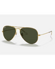 Ray-Ban Aviator Sunglasses in Polished Arista Gold front view showing the iconic teardrop wire metal frame layout double bridge architecture and premium optical clarity G-15 Green mineral glass lenses, sold by Point Break Cambridge local family surf shop at 63 Duke street.