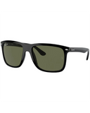 Ray-Ban Boyfriend Two Sunglasses in Polished Black front view showing the bold oversized masculine lifestyle frame layout metallic rivets and premium glare-reducing Green Polarized mineral glass lenses, sold by Point Break Cambridge local family surf shop at 63 Duke street.