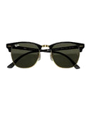 Ray-Ban Clubmaster Classic Sunglasses in Black on Arista Gold front view showing the iconic browline lifestyle frame layout gold-toned metal rims and premium optical clarity G-15 Green mineral glass lenses, sold by Point Break Cambridge local family surf shop at 63 Duke street.