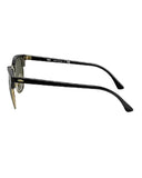 Ray-Ban Clubmaster Classic Sunglasses in Black on Arista Gold side profile view highlighting the comfortable tapered temple arms and classic raised script silver Ray-Ban brand logo detailing, sold by Point Break Cambridge local family surf shop at 63 Duke street.