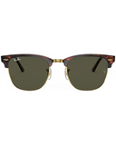 Ray-Ban Clubmaster Classic Sunglasses in Mock Tortoise on Arista Gold front view showing the iconic browline lifestyle frame layout gold-toned metal rims and premium optical clarity G-15 Green mineral glass lenses, sold by Point Break Cambridge local family surf shop at 63 Duke street.
