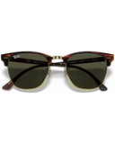Ray-Ban Clubmaster Classic Sunglasses in Mock Tortoise on Arista Gold front view showing the iconic browline lifestyle frame layout gold-toned metal rims and premium optical clarity G-15 Green mineral glass lenses, sold by Point Break Cambridge local family surf shop at 63 Duke street.