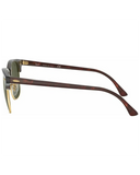 Ray-Ban Clubmaster Classic Sunglasses in Mock Tortoise on Arista Gold side profile view highlighting the comfortable tapered temple arms and classic raised script silver Ray-Ban brand logo detailing, sold by Point Break Cambridge local family surf shop at 63 Duke street.