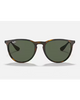 Ray-Ban Erika Classic Sunglasses in Polished Light Havana tortoiseshell front view showing the elegant oversized round front chassis sleek keyhole bridge line and premium high-contrast Dark Green lenses, sold by Point Break Cambridge local family surf shop at 63 Duke street.