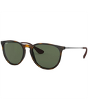 Ray-Ban Erika Classic Sunglasses in Polished Light Havana tortoiseshell front view showing the elegant oversized round front chassis sleek keyhole bridge line and premium high-contrast Dark Green lenses, sold by Point Break Cambridge local family surf shop at 63 Duke street.