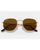 Ray-Ban Hexagonal Flat Lenses Sunglasses in Polished Arista Gold front view showing the progressive geometric wire metal frame layout slim coin-edged borders and premium glare-reducing Brown Polarized flat mineral glass lenses, sold by Point Break Cambridge local family surf shop at 63 Duke street.