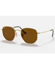 Ray-Ban Hexagonal Flat Lenses Sunglasses in Polished Arista Gold front view showing the progressive geometric wire metal frame layout slim coin-edged borders and premium glare-reducing Brown Polarized flat mineral glass lenses, sold by Point Break Cambridge local family surf shop at 63 Duke street.