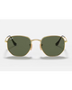 Ray-Ban Hexagonal Flat Lenses Sunglasses in Polished Arista Gold front view showing the progressive geometric wire metal frame layout slim coin-edged borders and premium optical clarity G-15 Green flat mineral glass lenses, sold by Point Break Cambridge local family surf shop at 63 Duke street.