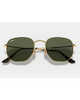 Ray-Ban Hexagonal Flat Lenses Sunglasses in Polished Arista Gold front view showing the progressive geometric wire metal frame layout slim coin-edged borders and premium optical clarity G-15 Green flat mineral glass lenses, sold by Point Break Cambridge local family surf shop at 63 Duke street.