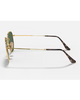 Ray-Ban Hexagonal Flat Lenses Sunglasses in Polished Arista Gold side profile view highlighting the ultra thin lightweight temple arms and subtle laser engraved classic script Ray-Ban brand signature on the lens border, sold by Point Break Cambridge local family surf shop at 63 Duke street.