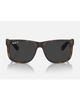 Ray-Ban Justin Classic Sunglasses in Matte Havana tortoiseshell front view showing the bold rectangular lifestyle frame layout velvety soft touch texture and premium glare-reducing Dark Grey Polarized lenses, sold by Point Break Cambridge local family surf shop at 63 Duke street.