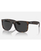 Ray-Ban Justin Classic Sunglasses in Matte Havana tortoiseshell front view showing the bold rectangular lifestyle frame layout velvety soft touch texture and premium glare-reducing Dark Grey Polarized lenses, sold by Point Break Cambridge local family surf shop at 63 Duke street.