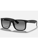 Ray-Ban Justin Classic Sunglasses in Matte Rubber Black front view showing the bold rectangular lifestyle frame layout velvety soft touch texture and premium glare-reducing Light Grey Polarized lenses, sold by Point Break Cambridge local family surf shop at 63 Duke street.