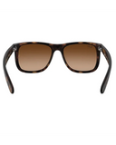 Ray-Ban Justin Classic Sunglasses in Matte Rubber Light Havana tortoiseshell back view showing the smooth interior rubberised frame architecture contour lines and premium structural metal hinge layouts, sold by Point Break Cambridge local family surf shop at 63 Duke street.