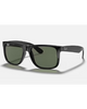 Ray-Ban Justin Classic Sunglasses in Polished Black front view showing the bold rectangular lifestyle frame layout smooth bridge line and premium high-contrast Dark Green lenses, sold by Point Break Cambridge local family surf shop at 63 Duke street.