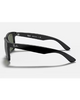 Ray-Ban Justin Classic Sunglasses in Polished Black side profile view highlighting the thick comfortable temple arm taper and iconic classic script raised silver Ray-Ban brand logo detailing, sold by Point Break Cambridge local family surf shop at 63 Duke street.