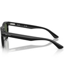 Ray-Ban Sunglasses in Polished Black side profile view highlighting the comfortable contoured temple arm taper and iconic classic script raised silver Ray-Ban brand logo detailing, sold by Point Break Cambridge local family surf shop at 63 Duke street.