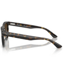 Ray-Ban Sunglasses in Polished Havana tortoiseshell side profile view highlighting the comfortable contoured temple arm taper and iconic classic script raised silver Ray-Ban brand logo detailing, sold by Point Break Cambridge local family surf shop at 63 Duke street.