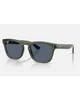 Ray-Ban Sunglasses in Polished Transparent Green crystal front view showing the elegant translucent acetate frame layout metallic rivets and premium optical clarity Dark Grey lenses, sold by Point Break Cambridge local family surf shop at 63 Duke street.