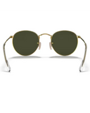 Ray-Ban Round Metal Sunglasses in Arista Gold back view showing the smooth minimalist circular gold metal frame architecture adjustable crystal nose pads and clear temple ear tip sleeves, sold by Point Break Cambridge local family surf shop at 63 Duke street.