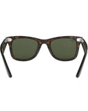 Ray-Ban Wayfarer Sunglasses in Tortoise back view showing the smooth interior glossy tortoiseshell acetate frame architecture contour lines and premium seven-barrel metal hinge structures, sold by Point Break Cambridge local family surf shop at 63 Duke street.